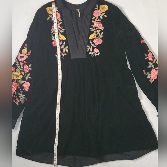 FREE PEOPLE Mia floral Boho Velvet BlacK Dress XS - Picture 7 of 13